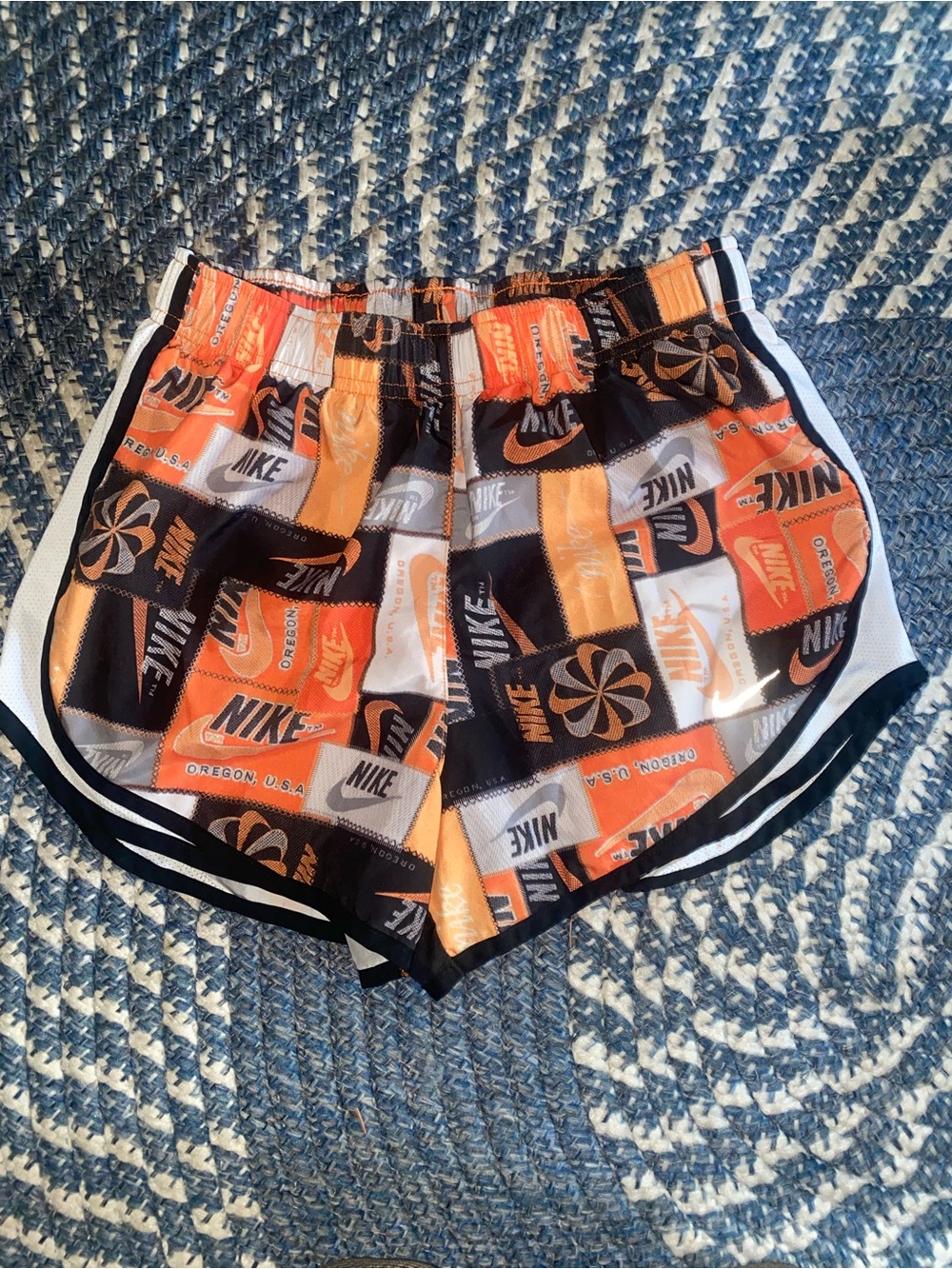 Nike Women's Orange, Black & White Patchwork Athletic Shorts